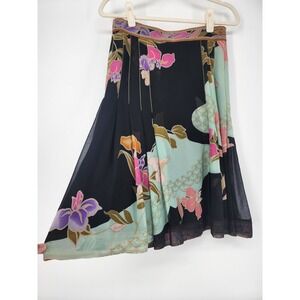 Carlisle Women Luxury 100% Silk Floral Multicolor Skirt Classic Old Money 6